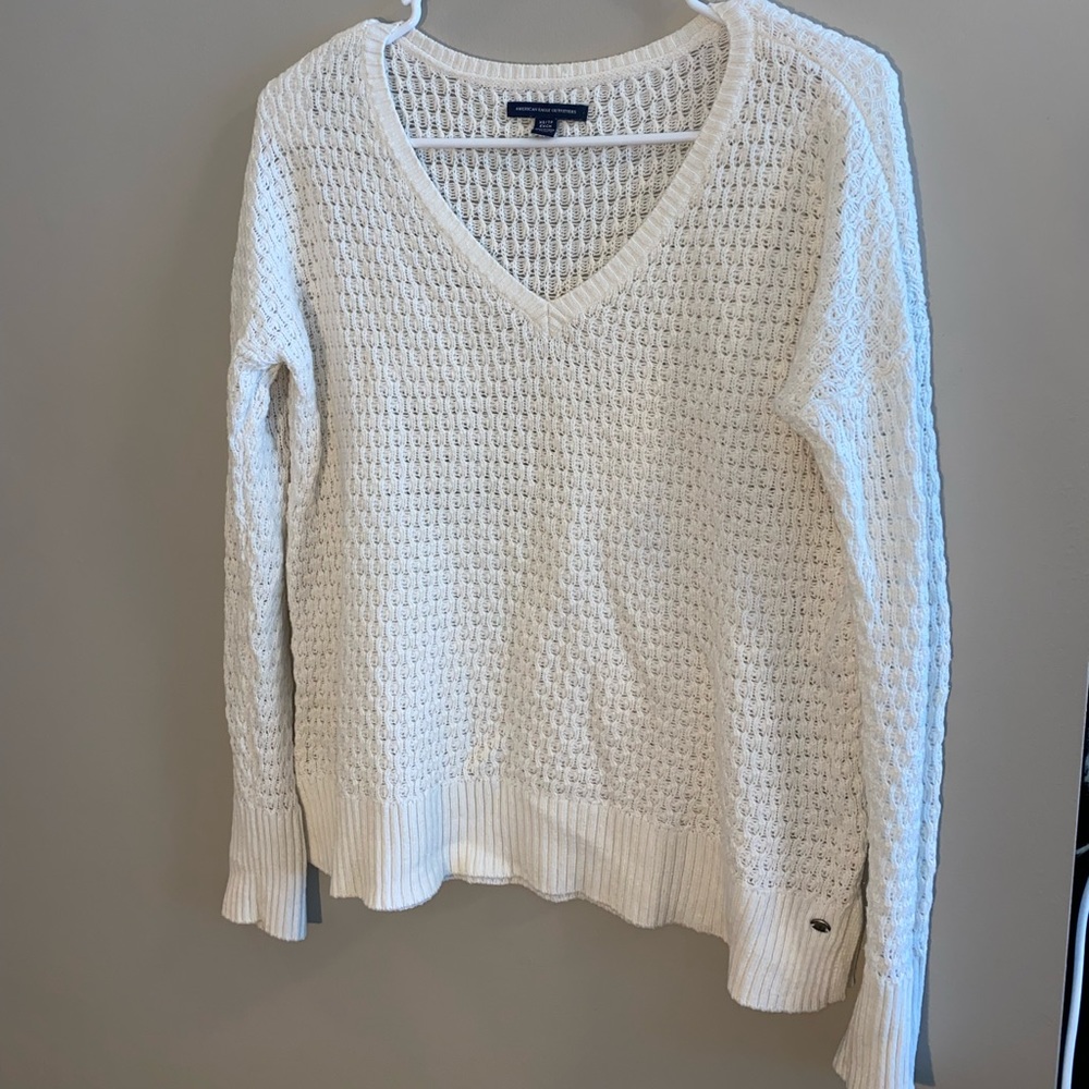 White Classic American Eagle Knit Sweater Size XS